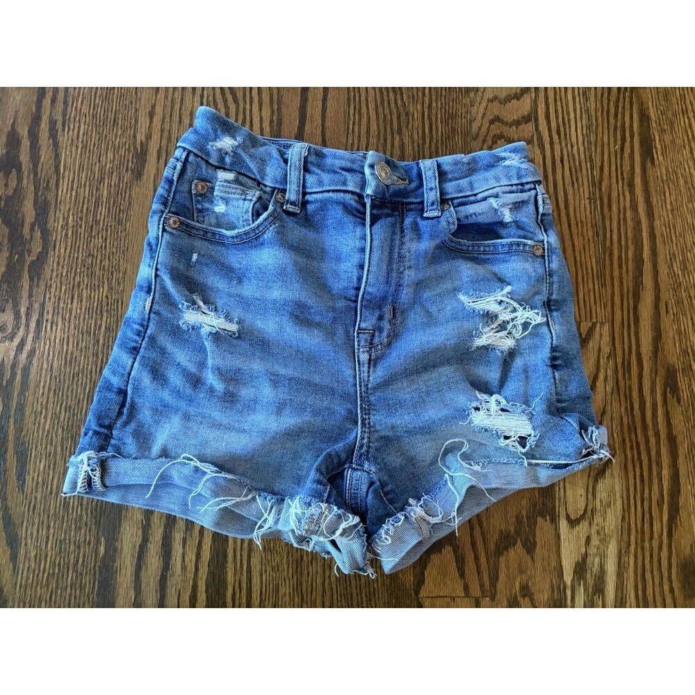 American Eagle Super Stretch Blue High Rise Shortie Jean Shorts Womens Size 000